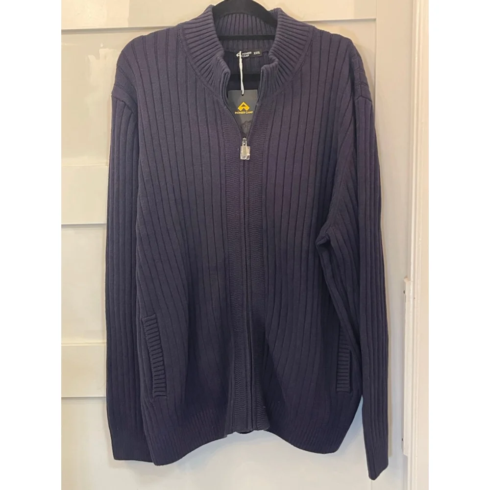 Pioneer Camp Men’s XXXL Ribbed Full Zip Sweater Navy Blue NWT